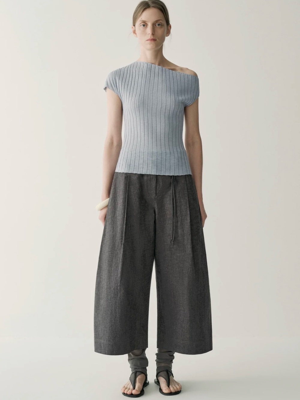 INSIS FEMME Ribbed One-Shoulder Top - Light Blue - Picture 2 of 14